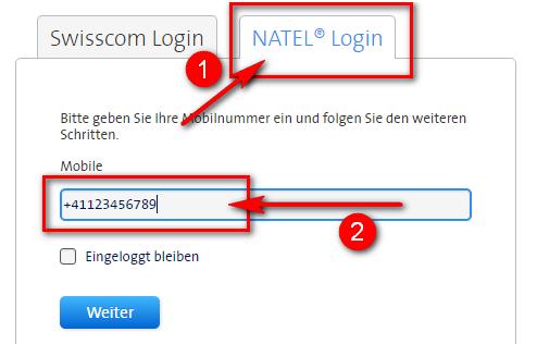 Swisscom NATEL Login: Handynummer eingeben